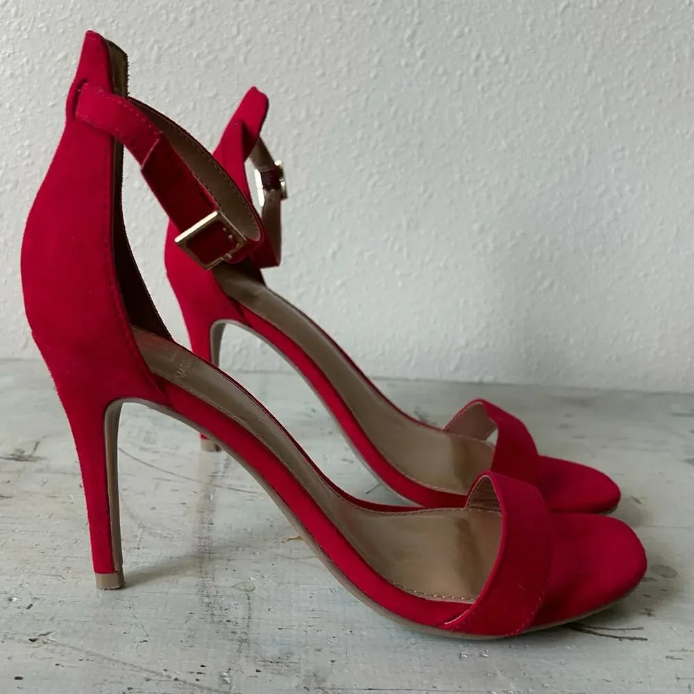 Material Girl Red Ankle Strap Stiletto Heels Size 7.5 Dress Sandals